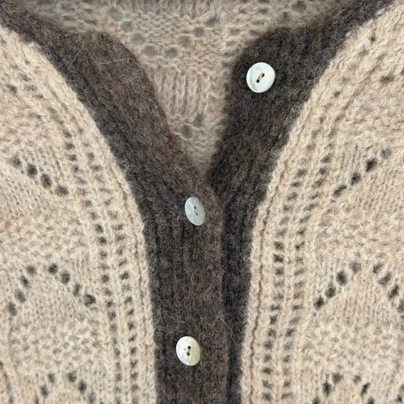 Spartina 449 Beige Cadigan with Brown Trim - Picture 5 of 7